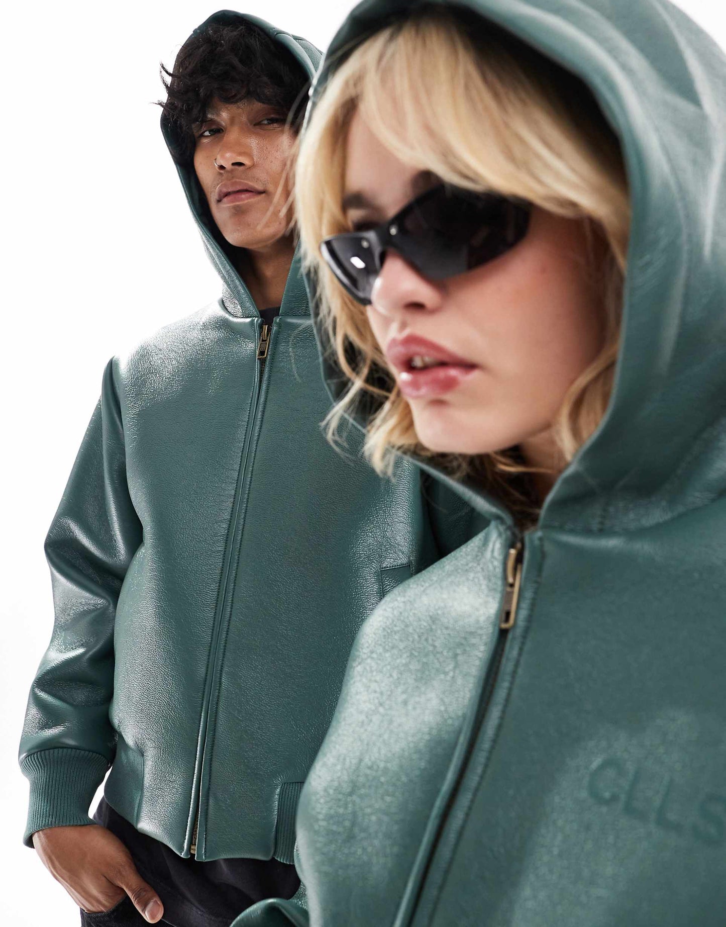Unisex Bonded Faux Leather Hooded Bomber Jacket