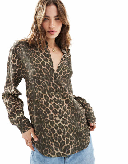 Relaxed Linen Blend Leopard Shirt