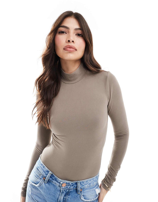 Soft Touch Long Sleeve Funnel Neck Bodysuit