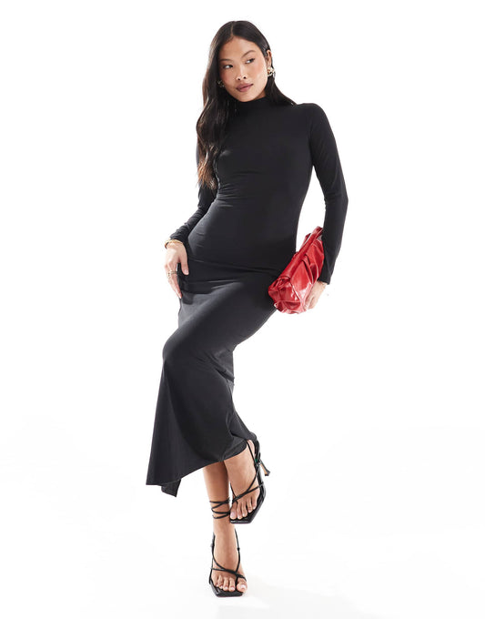 Petite Soft Touch Long Sleeve High Neck Maxi Dress