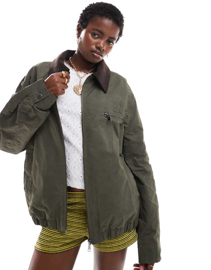 Waxed Jacket With Cord Collar