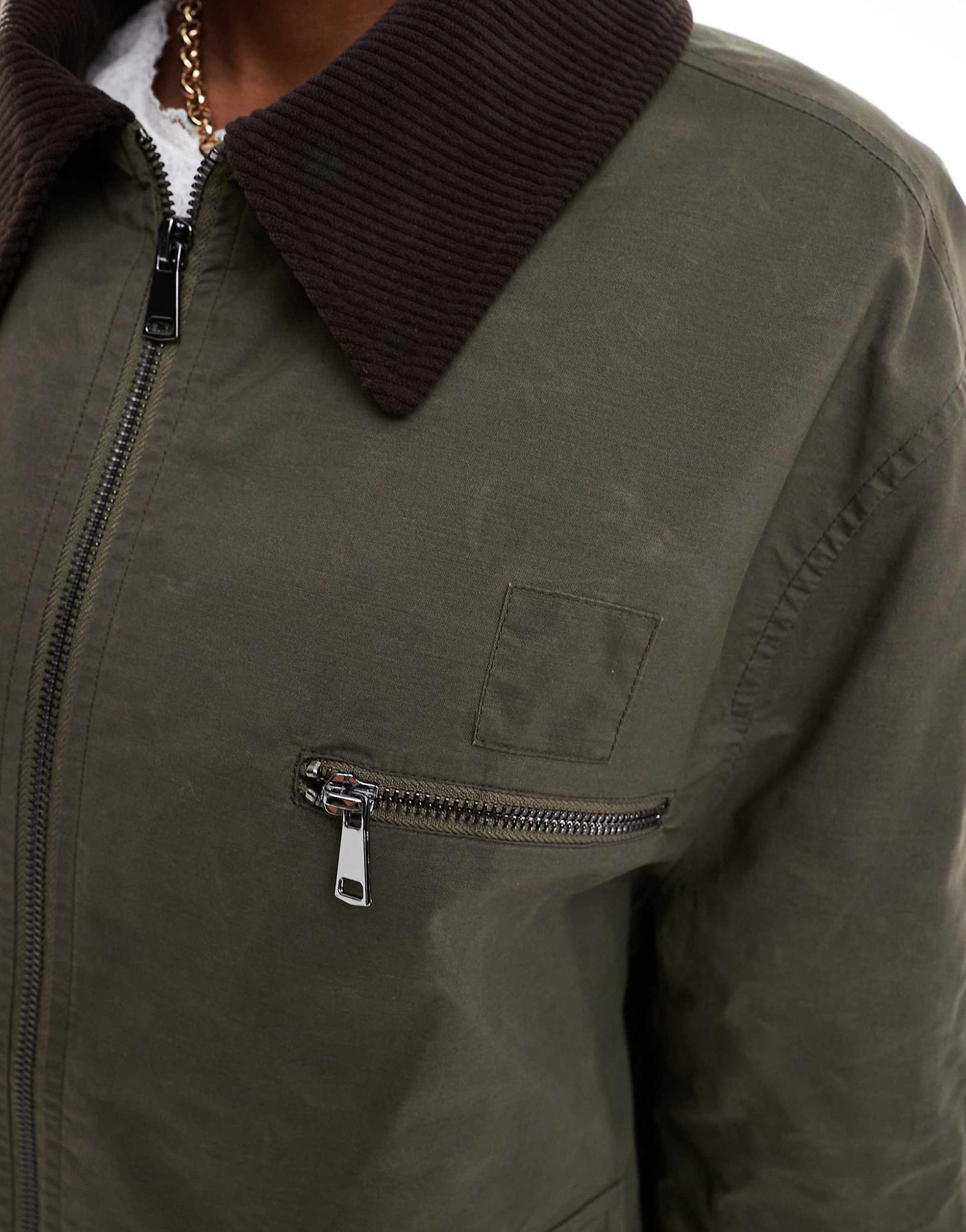 Waxed Jacket With Cord Collar