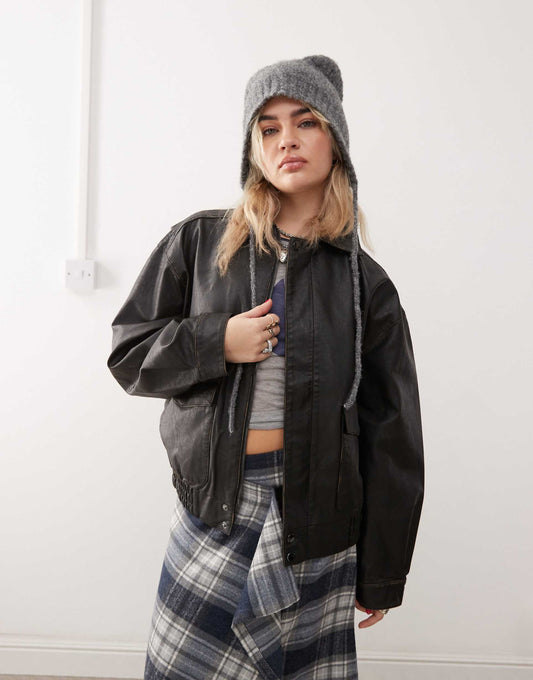 Distressed Faux Leather Jacket