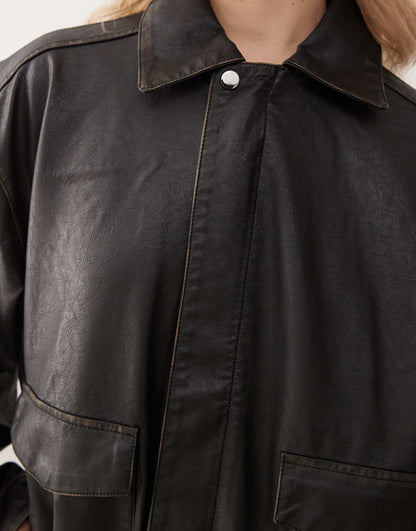 Distressed Faux Leather Jacket