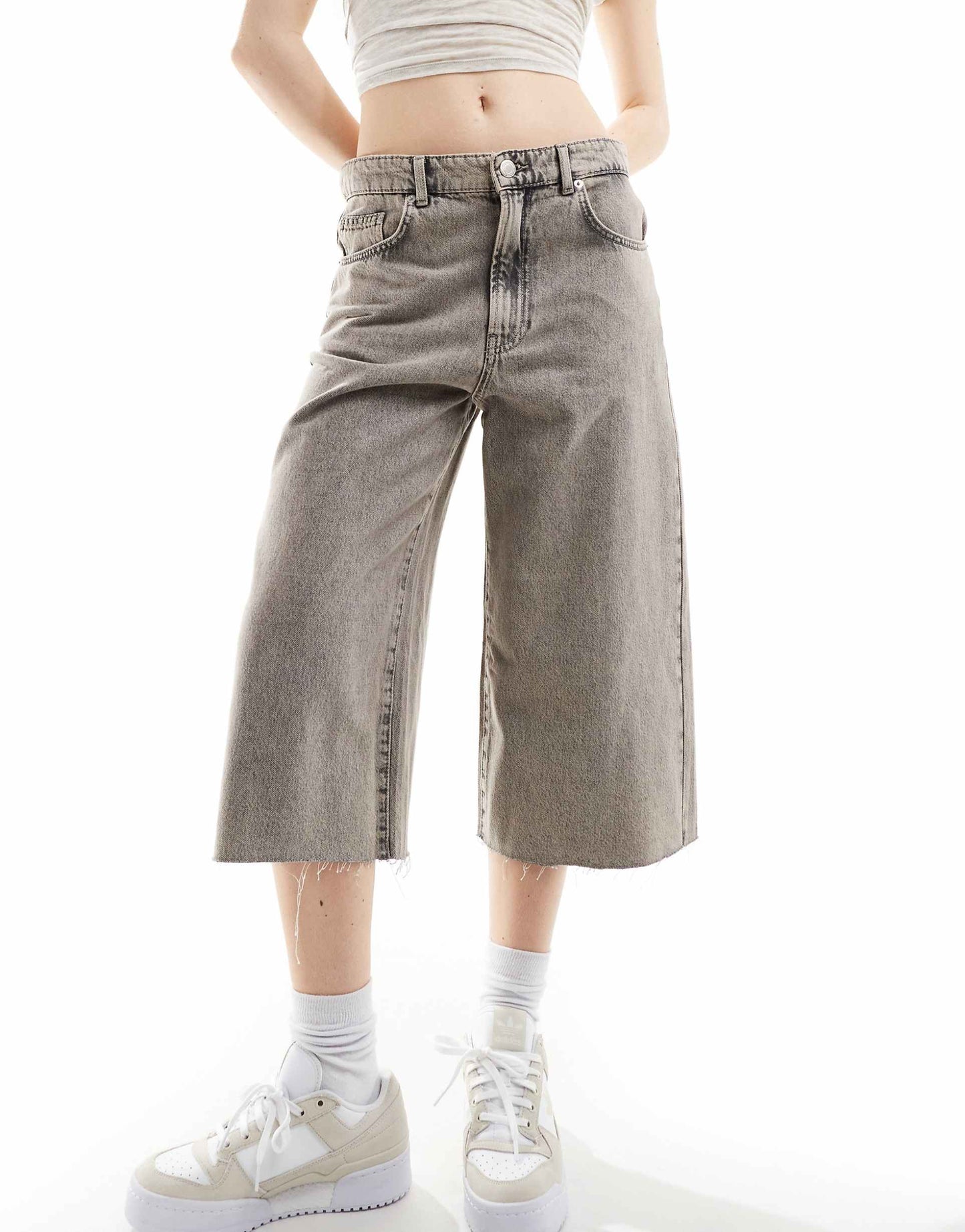 Longline Denim Short With Raw Hem