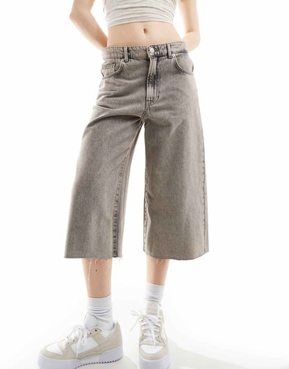 Longline Denim Short With Raw Hem