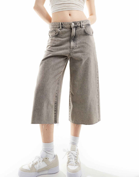Longline Denim Short With Raw Hem