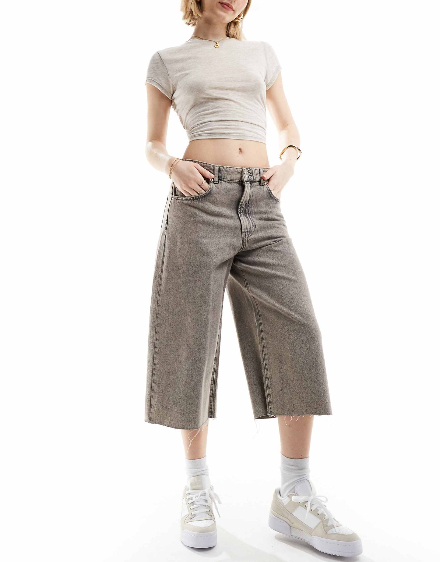 Longline Denim Short With Raw Hem