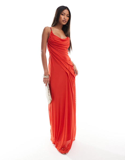 Mesh Seam Detail Strappy Cami Maxi Dress