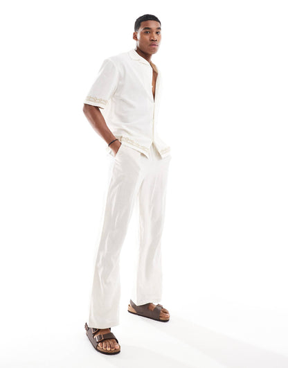 Embroidered Hem Revere Neck Shirt
