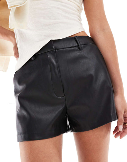 Tailored Faux Leather Micro Shorts