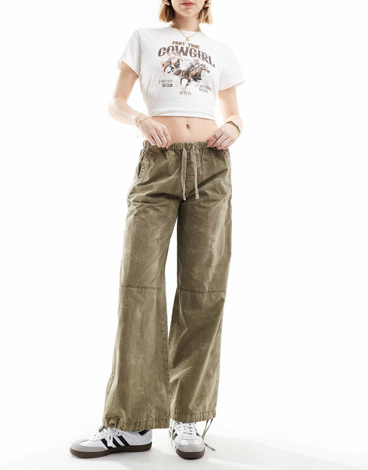 Drawstring Hem Relaxed Poplin Trouser