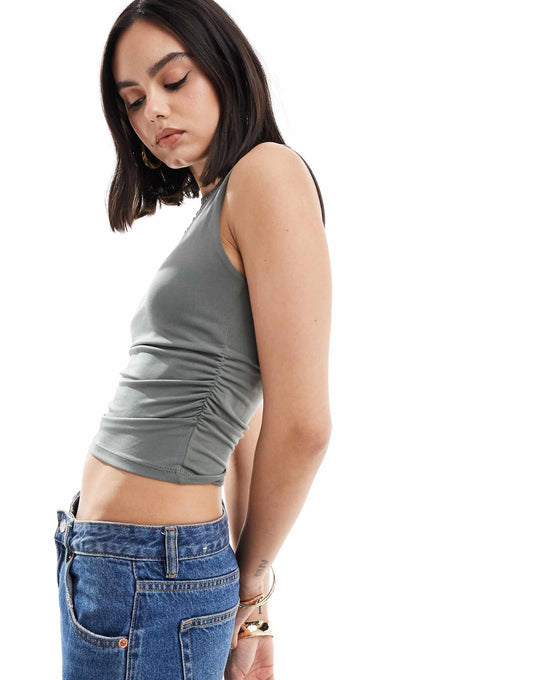 Boat Neck Top With Ruched Detail