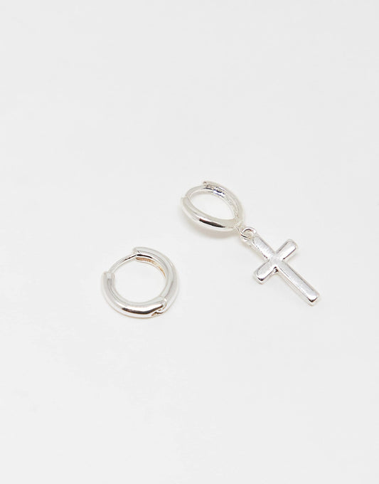 2 Pack Silver Plated Hoop And Cross Earring