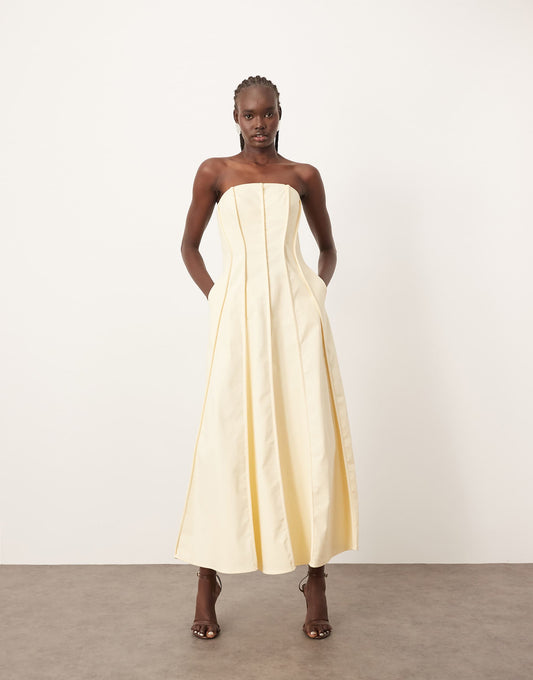 Heavy Cotton Seam Detail Bandeau Maxi Dress