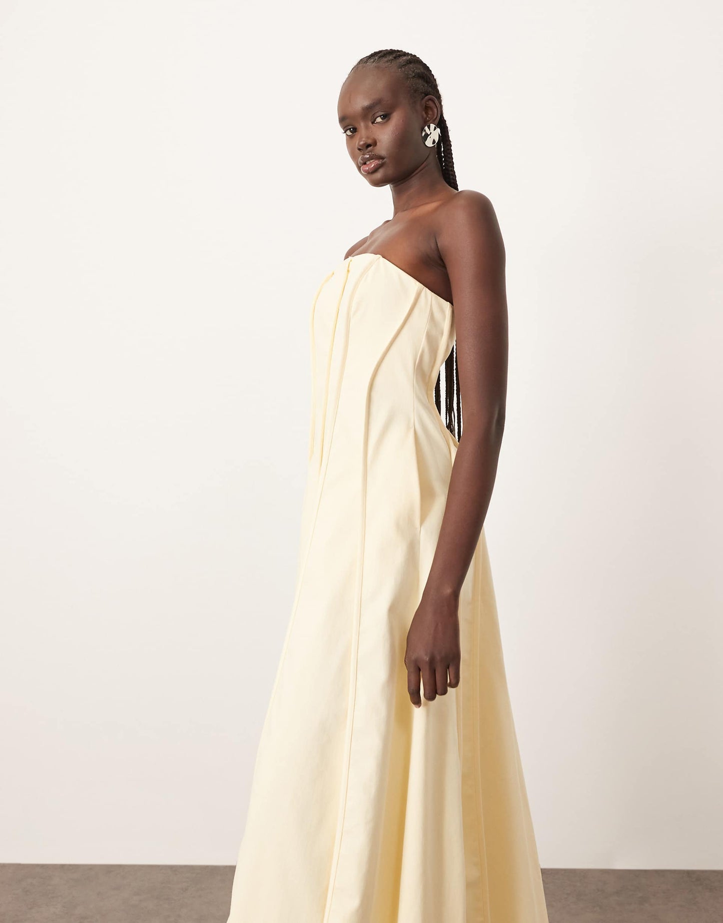 Heavy Cotton Seam Detail Bandeau Maxi Dress