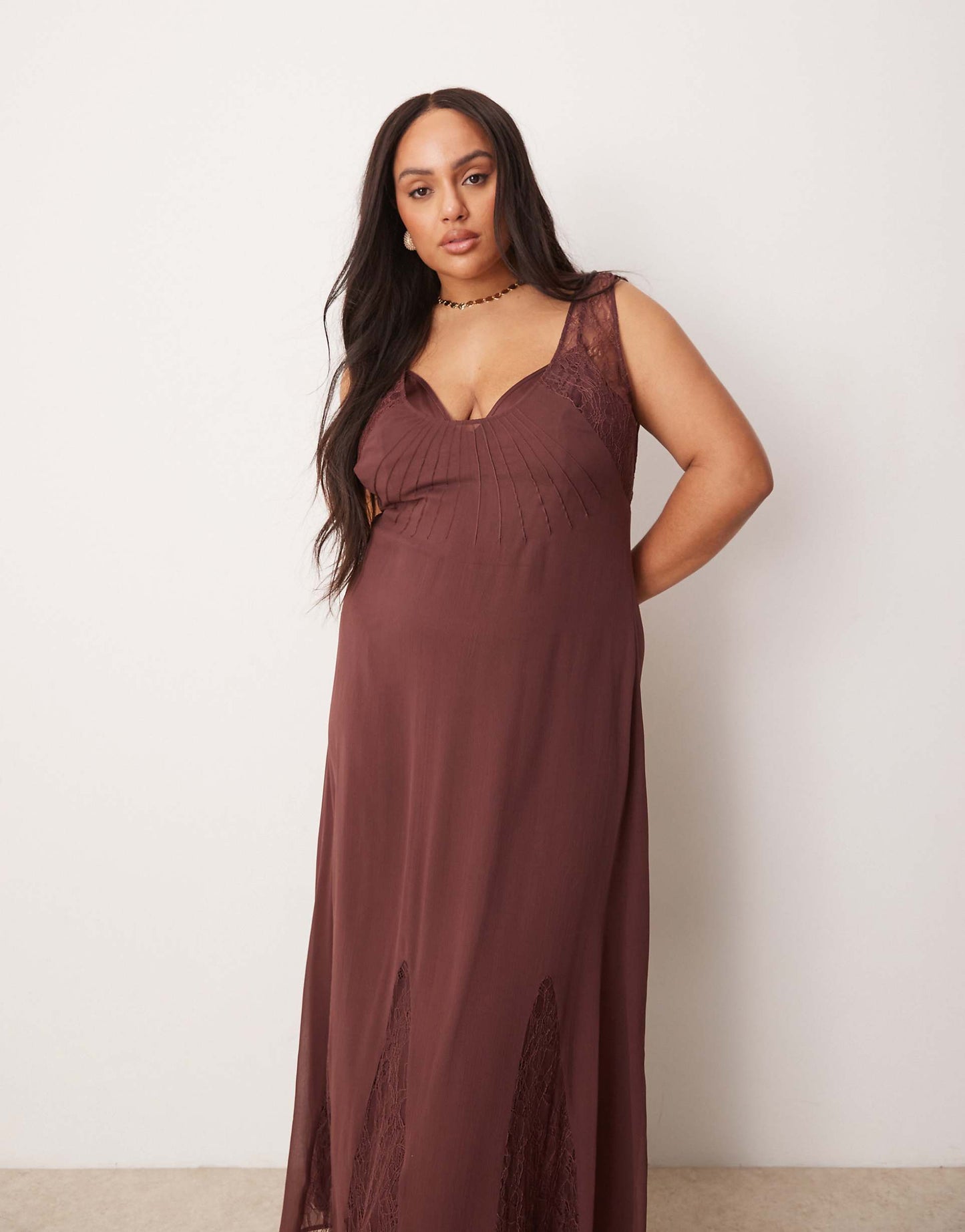 Curve Lace And Chiffon Midi Dress With Godets
