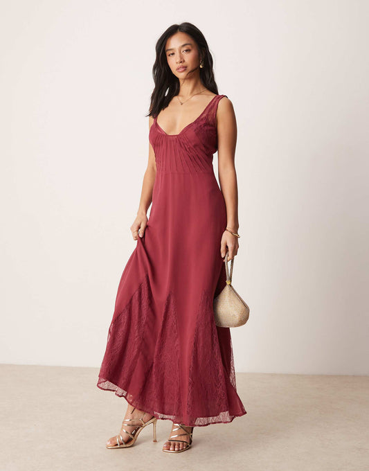 Petite Lace And Chiffon Maxi Dress With Godets