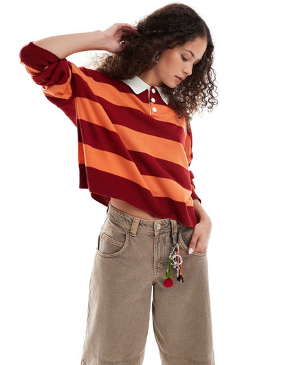 Polo Stripe Jumper With Rugby Collar