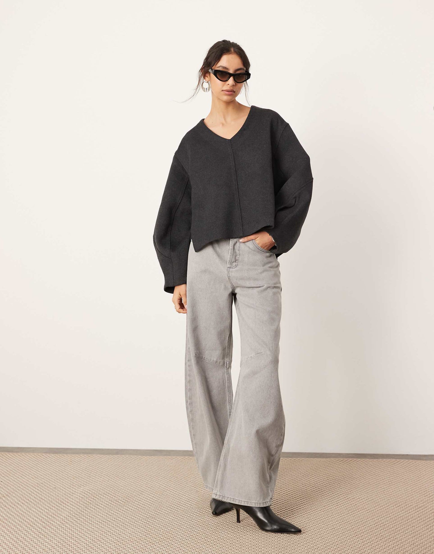 Tailored Wool Mix Boxy Jumper With Clean Seam Detail