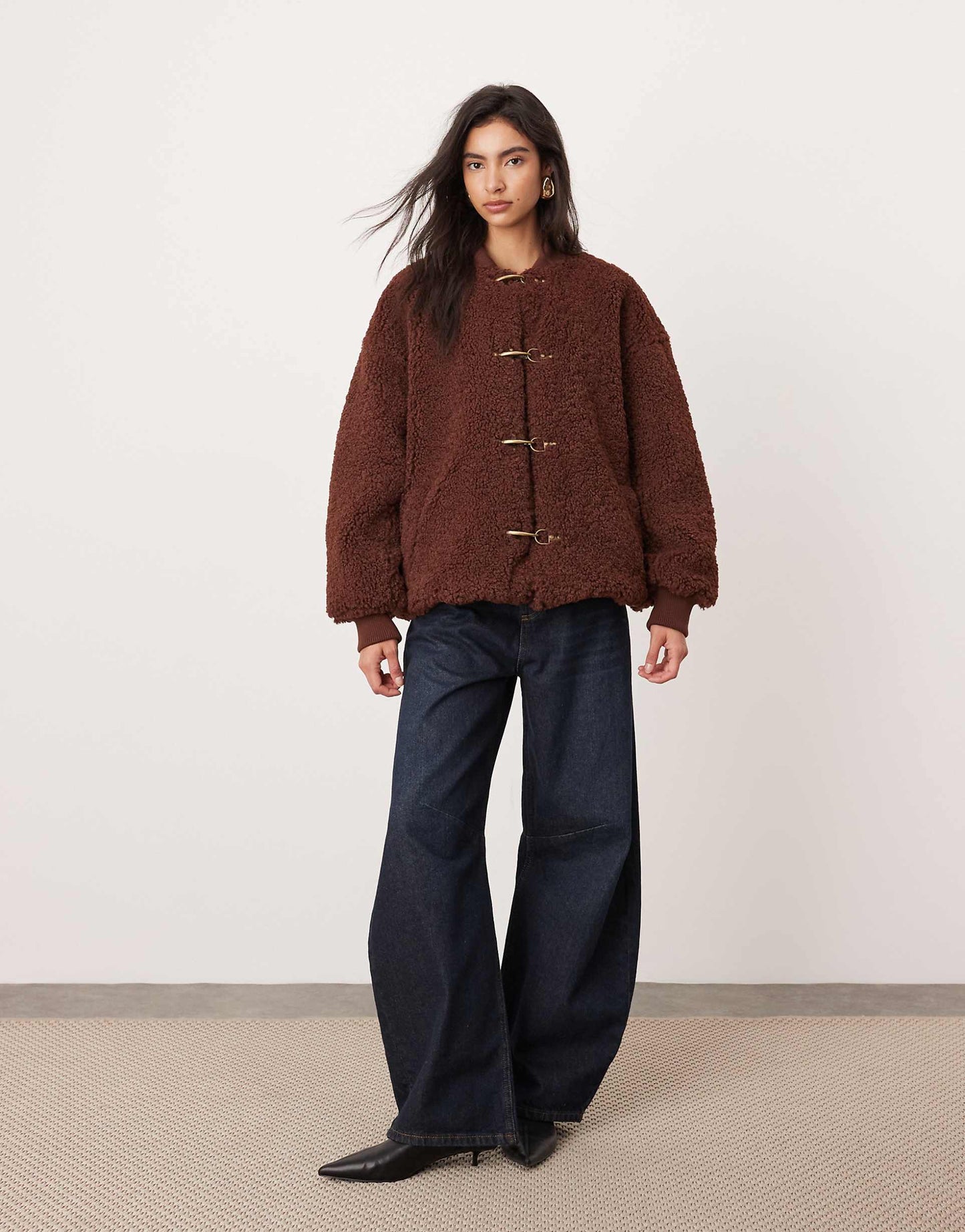 Borg Chunky Buckle Detail Oversized Bomber Jacket