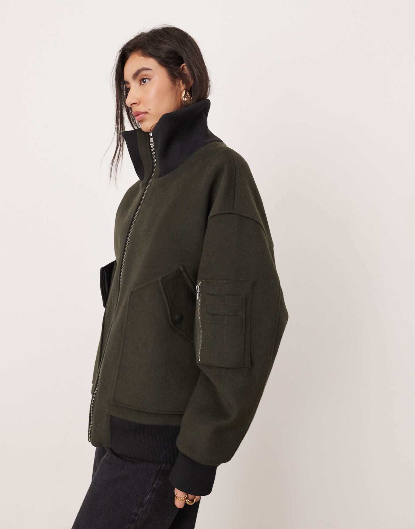 Wool Mix Extreme Collar Bomber Jacket