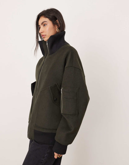 Wool Mix Extreme Collar Bomber Jacket
