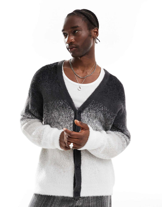 Fluffy Button Up Ombre Cardigan