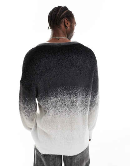 Fluffy Button Up Ombre Cardigan