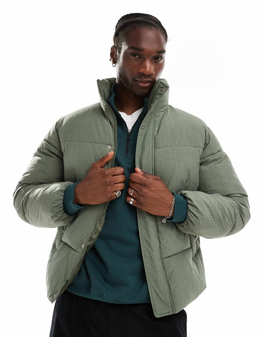 Funnel Neck Ripstop Padded Puffer Jacket