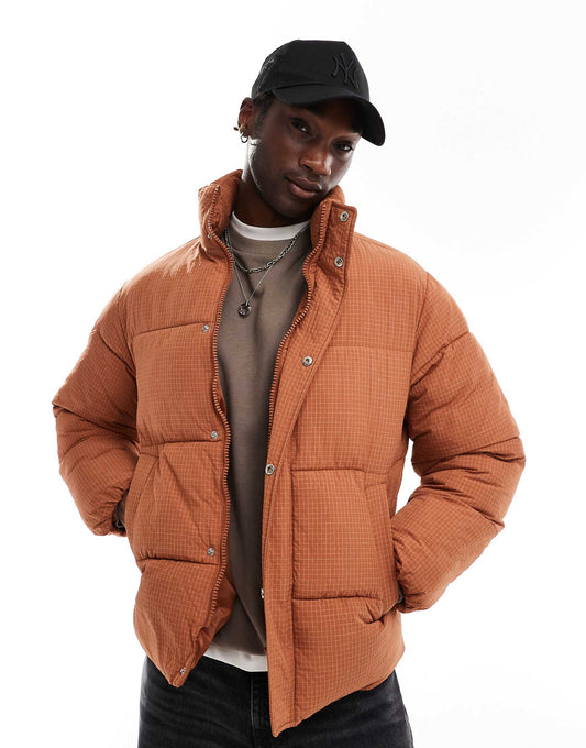 Funnel Neck Ripstop Padded Puffer Jacket
