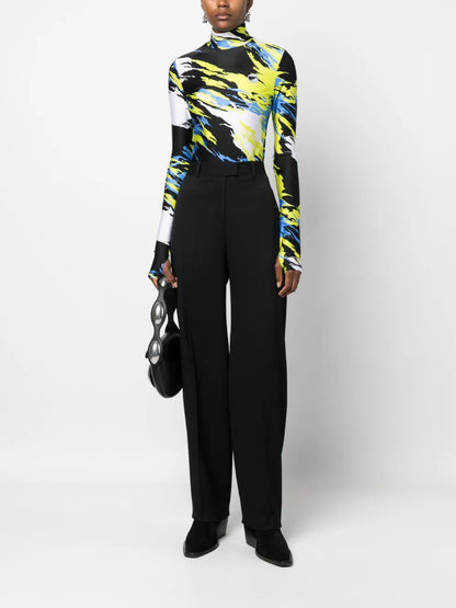 Abstract-Print High-Neck Top
