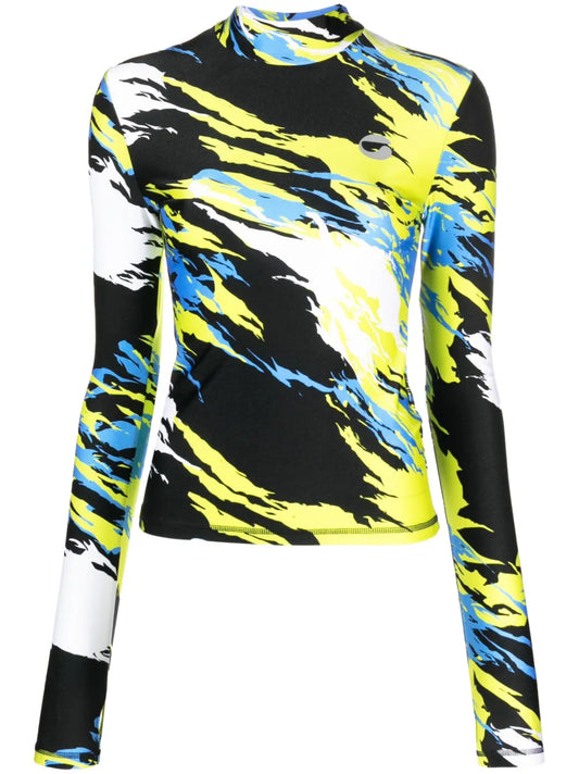 Abstract-Print High-Neck Top