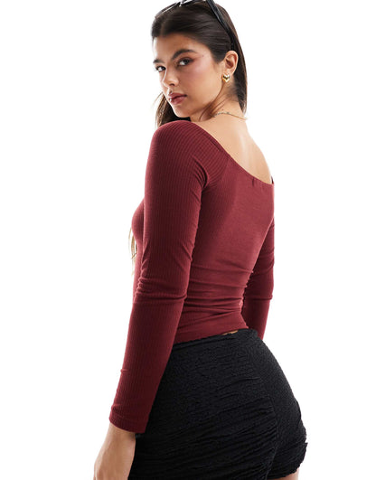 Long Sleeve V Neck Off Shoulder Top