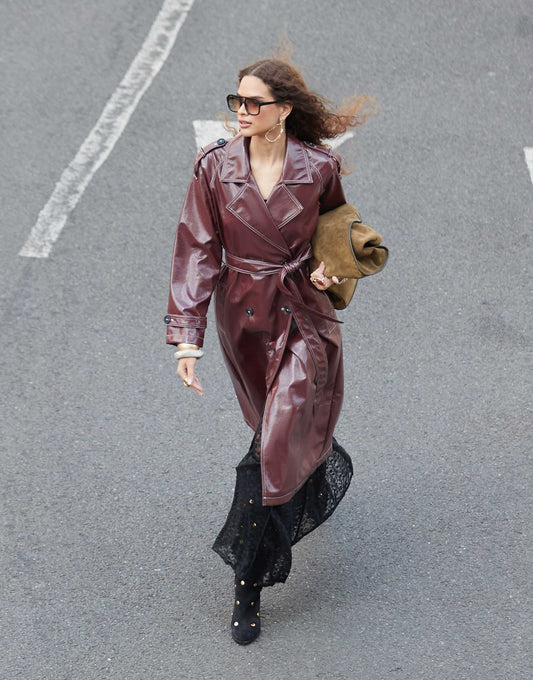 Clean Top Collar Leather Look Trench