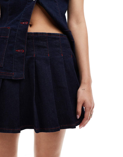Denim Pleated Skirt Co-Ord