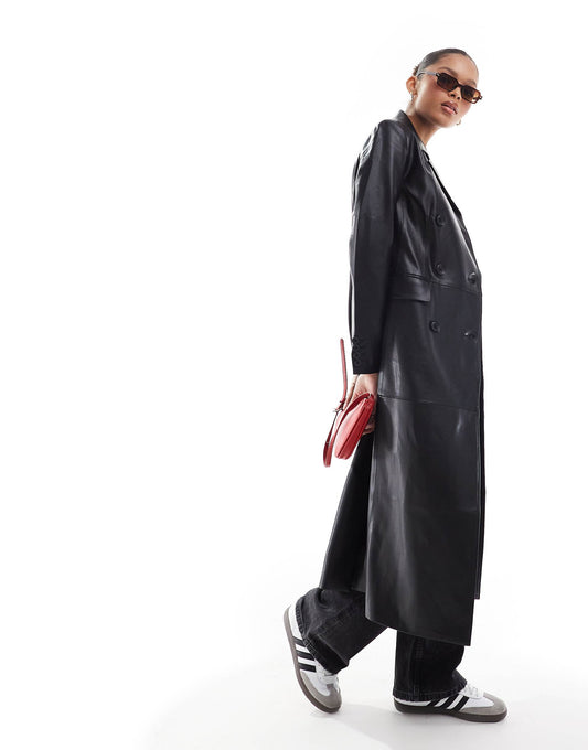 Longline Faux Leather Coat
