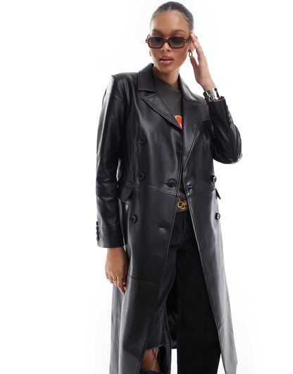Longline Faux Leather Coat