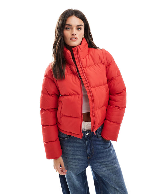 Short Zip Up Puffer With Hood