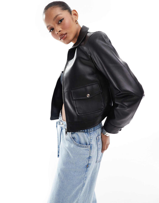 Faux Leather Trucker Jacket