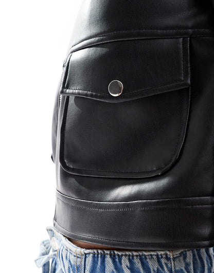 Faux Leather Trucker Jacket