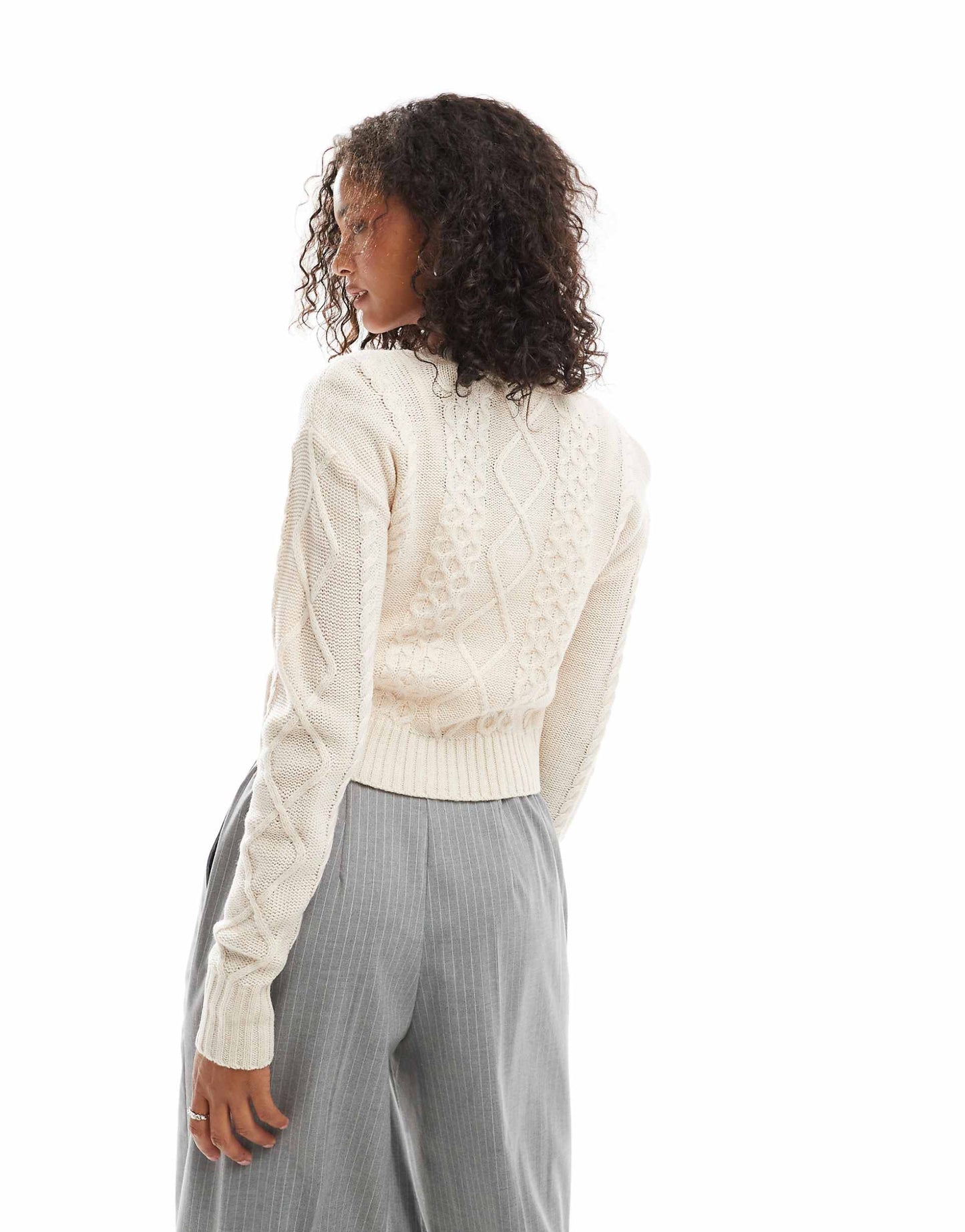 Cropped Cable Knit Cardigan
