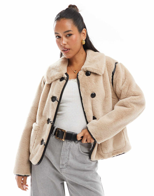 Faux Fur Button Up Jacket