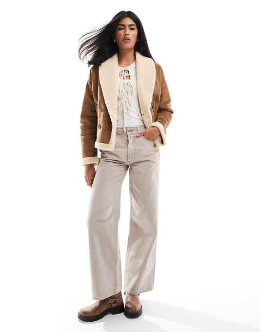 Faux Suede And Borg Jacket