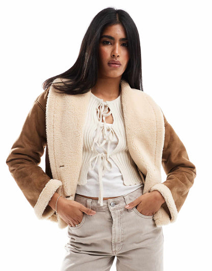 Faux Suede And Borg Jacket