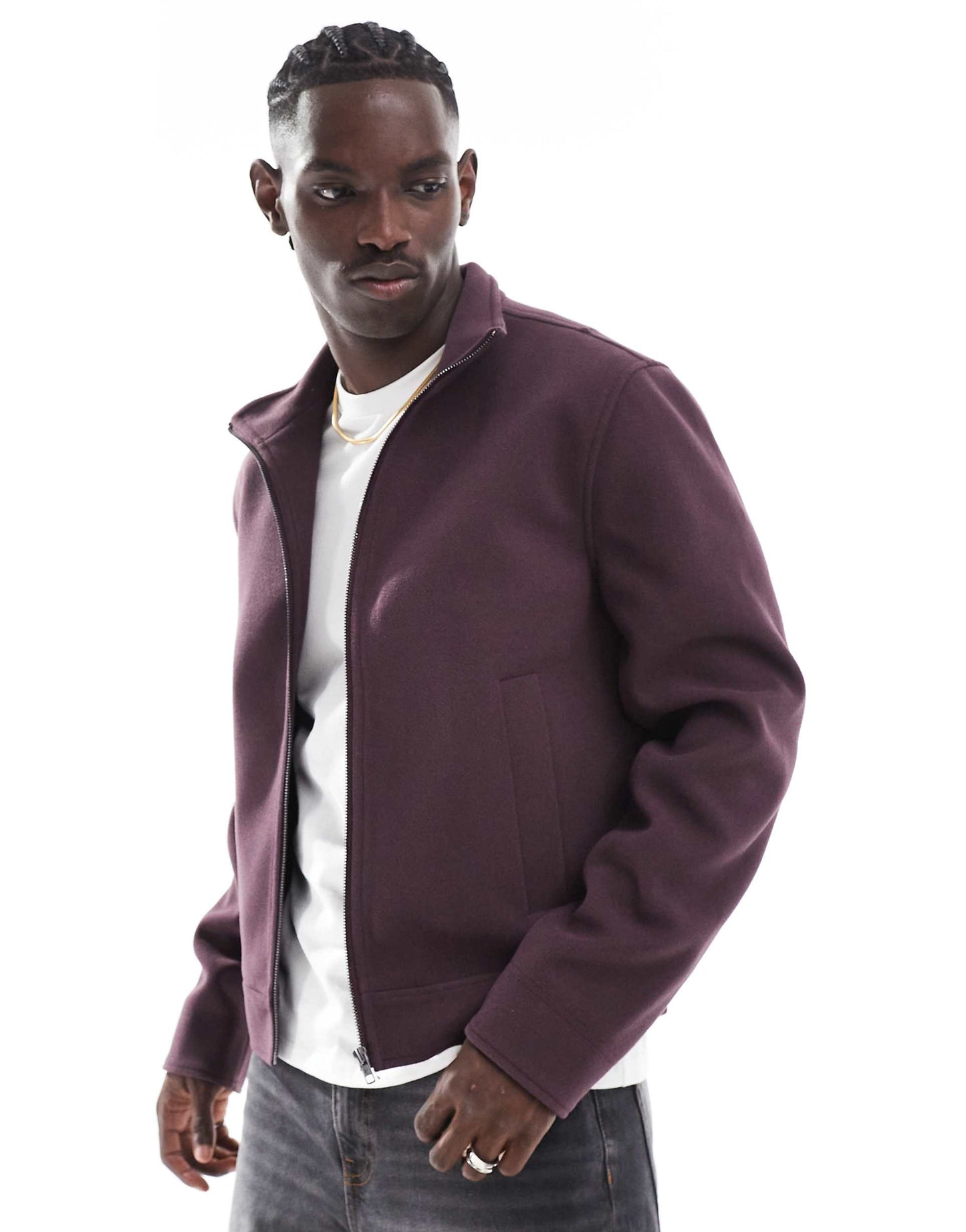 Wool Look Harrington Jacket With Funnel Neck
