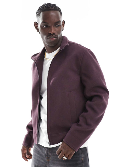 Wool Look Harrington Jacket With Funnel Neck