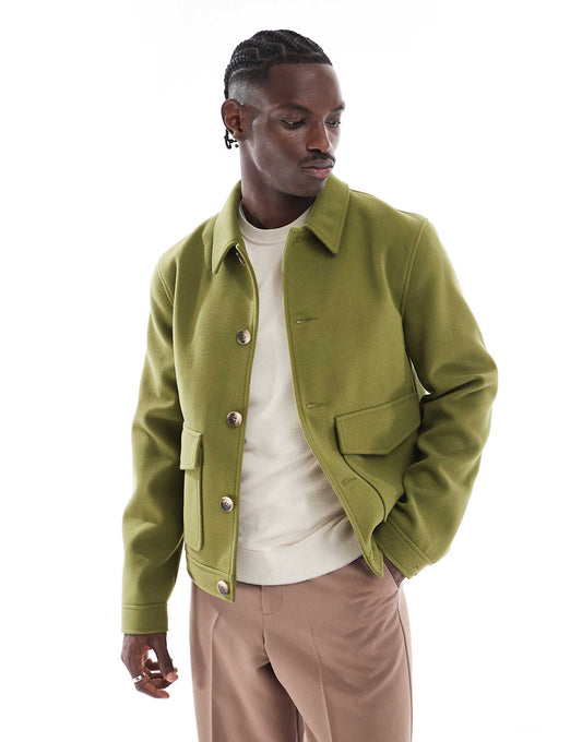 Wool Look Harrington Jacket With Pockets