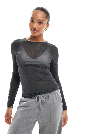 Streetwear Sheer Logo Longsleeve Top