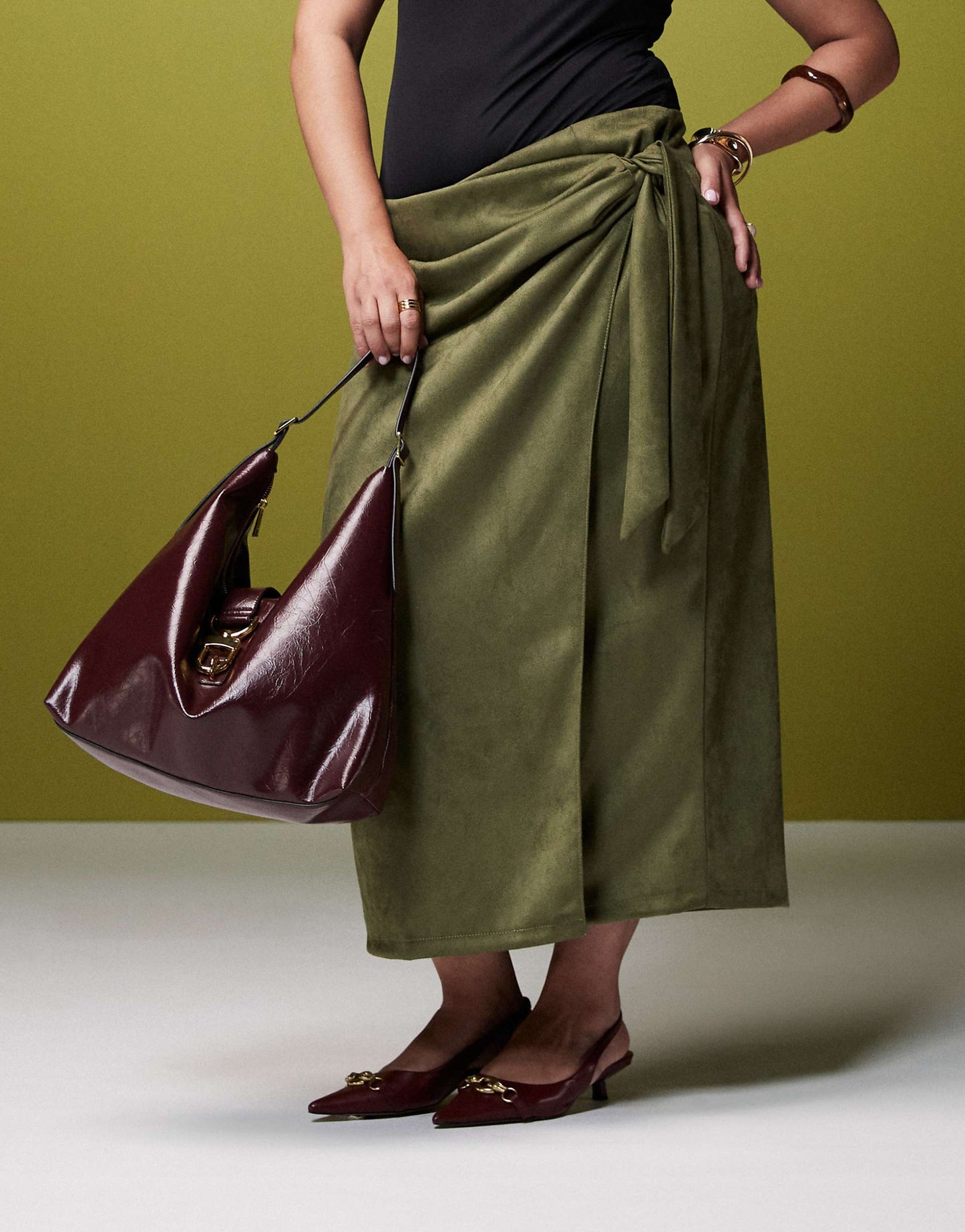 Curve Tie Detail Wrap Faux Suede Maxi Skirt